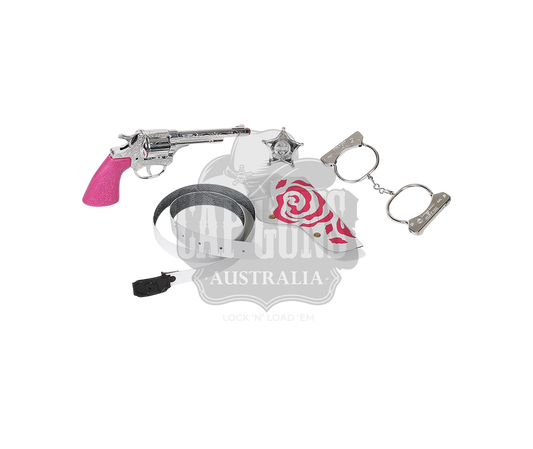 Gonher - Cowgirl Set - Single revolver, holster, Sheriff badge & Handcuffs - 8 shot - 30 cm