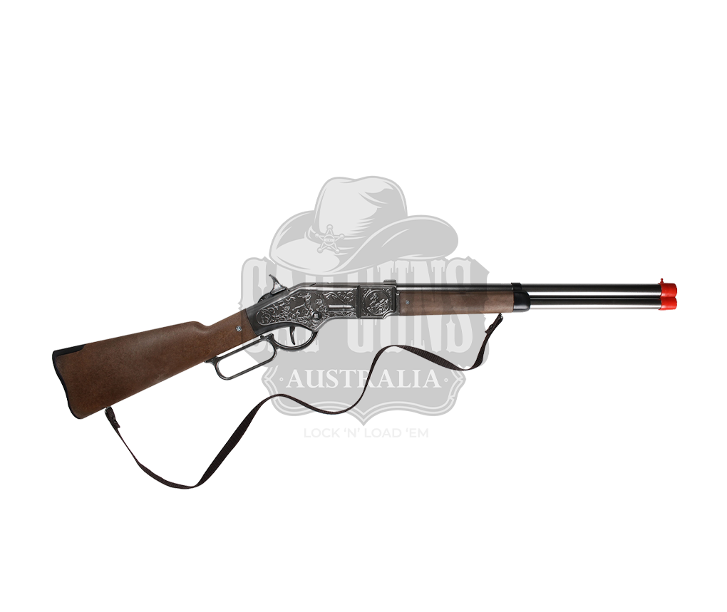 Gonher - Cowboy Winchester Rifle - 8-Shot - 82 cm - Diecast Metal - Brown/Nickel accent and lever action with Box