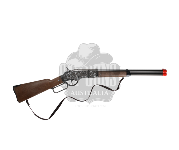 Gonher - Cowboy Winchester Rifle - 8-Shot - 82 cm - Diecast Metal - Brown/Nickel accent and lever action with Box